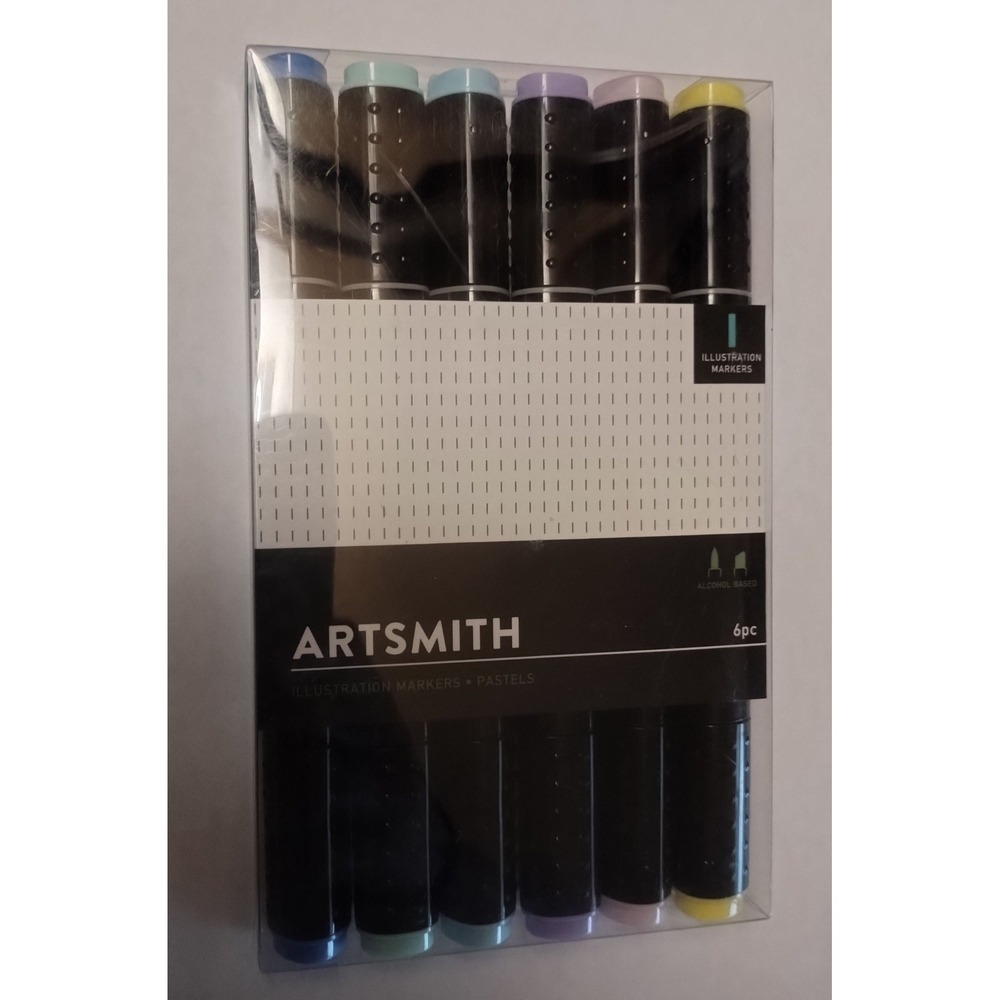 Artsmith 6pc Illustration Markers Pastels Dual Tip Alcohol Based Brush Chisel